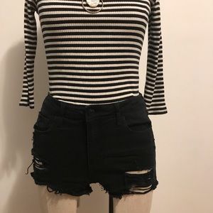 Klique B. black distressed cotton stretch short